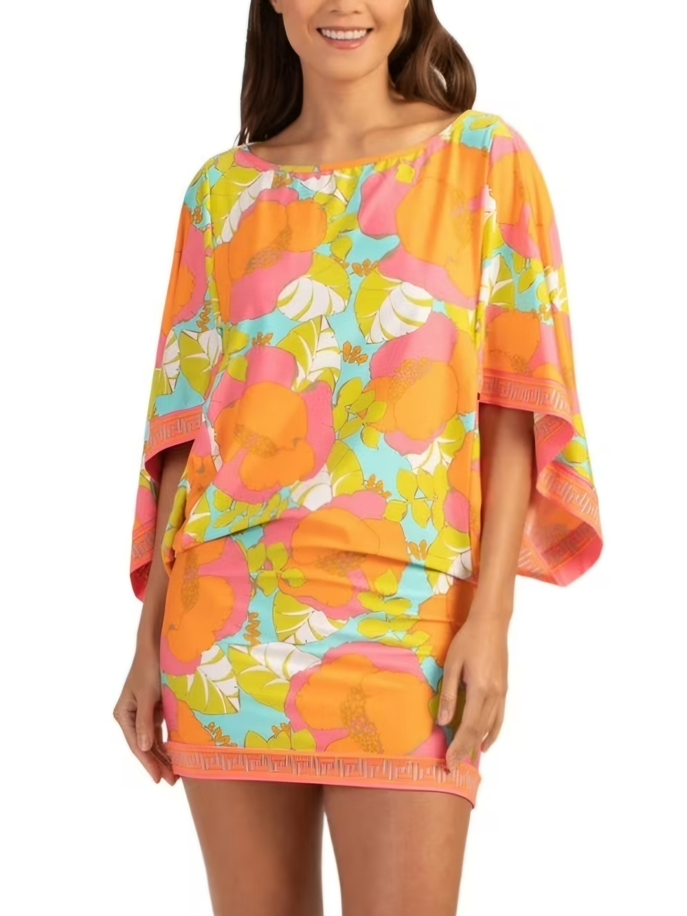 Trina Turk Floral Swim Cover-Up in Coral, Aqua & Pink
